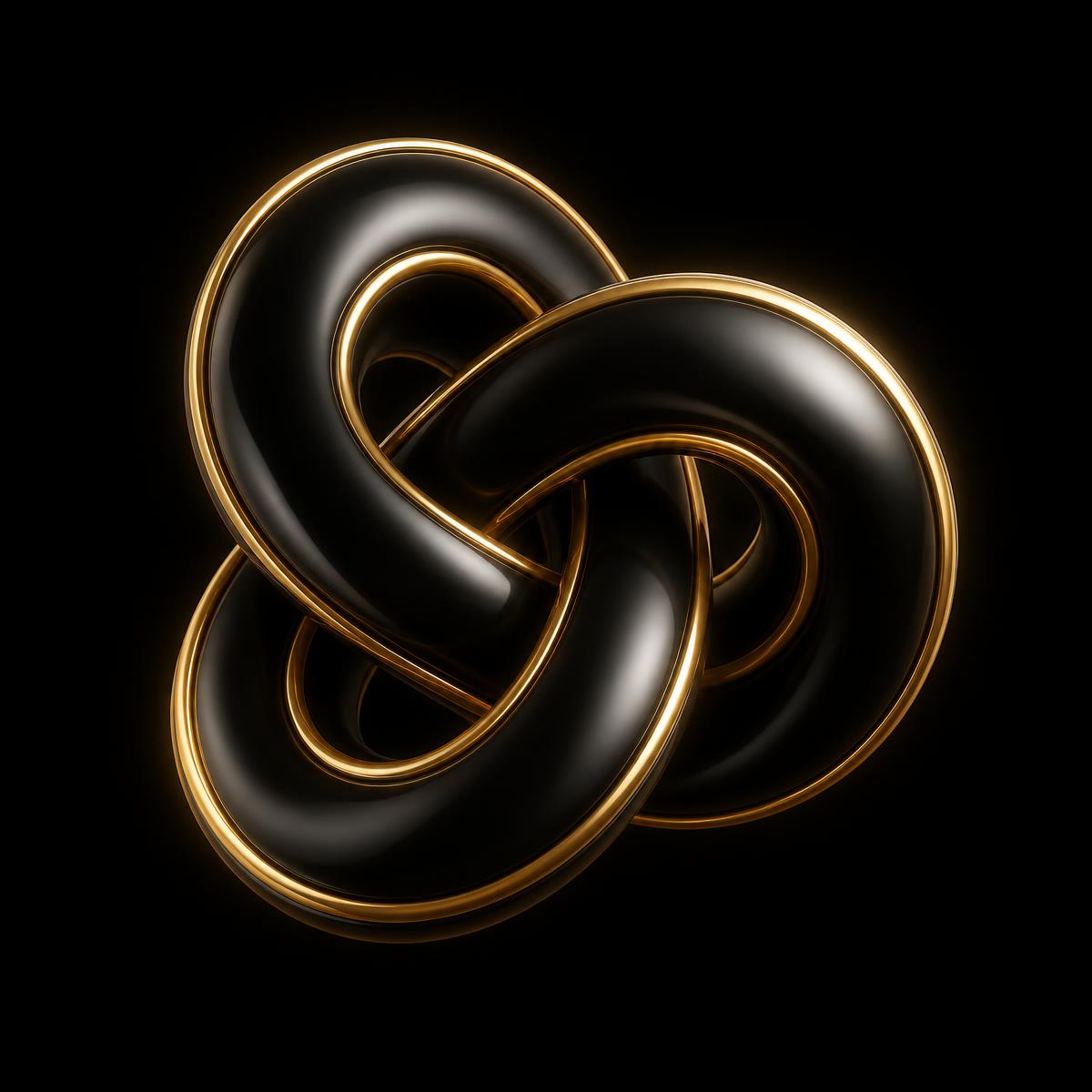 Abstrakte 3D-Skulptur in Schwarz mit goldenen Kanten